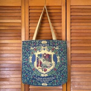 Vintage Riverdale Tapestry Tote Bag Teacher Librarian Woven Books Shoulder Hand